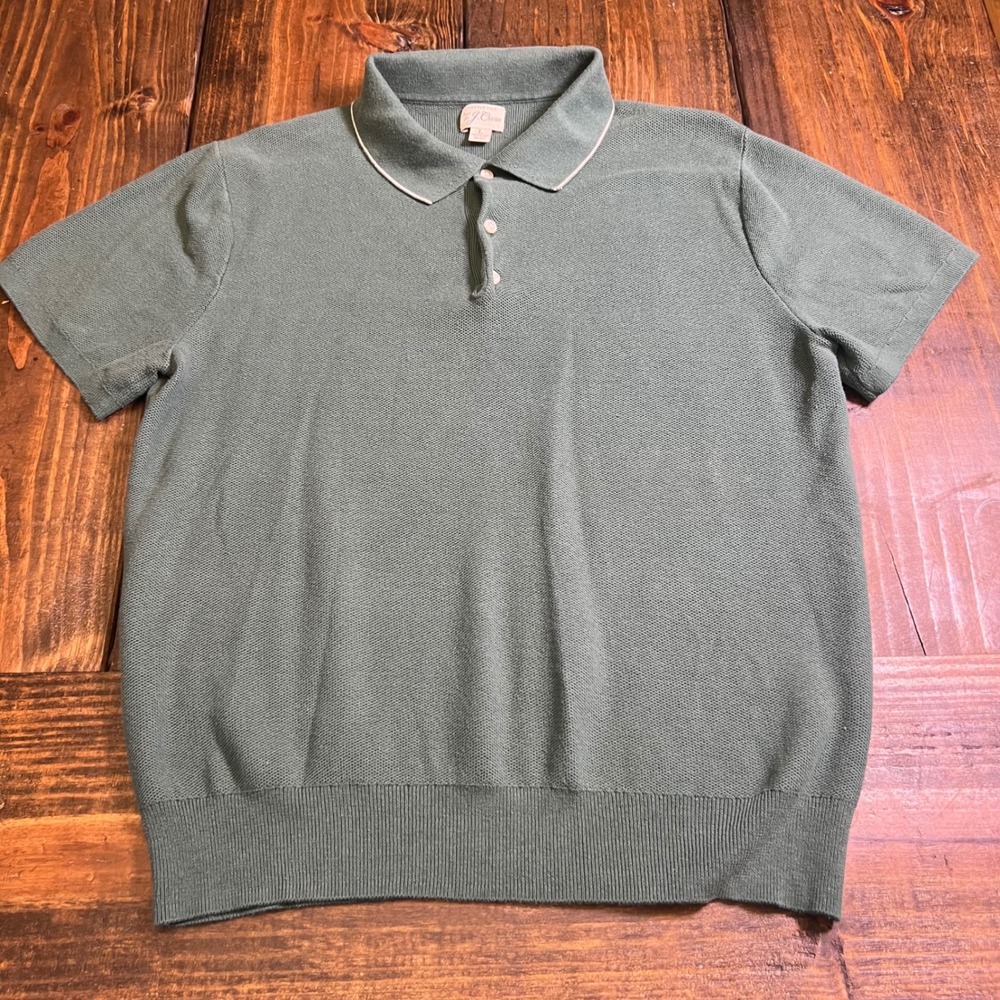 J. Crew Factory Olive Green Short Sleeve Polo with Contrast Trim
